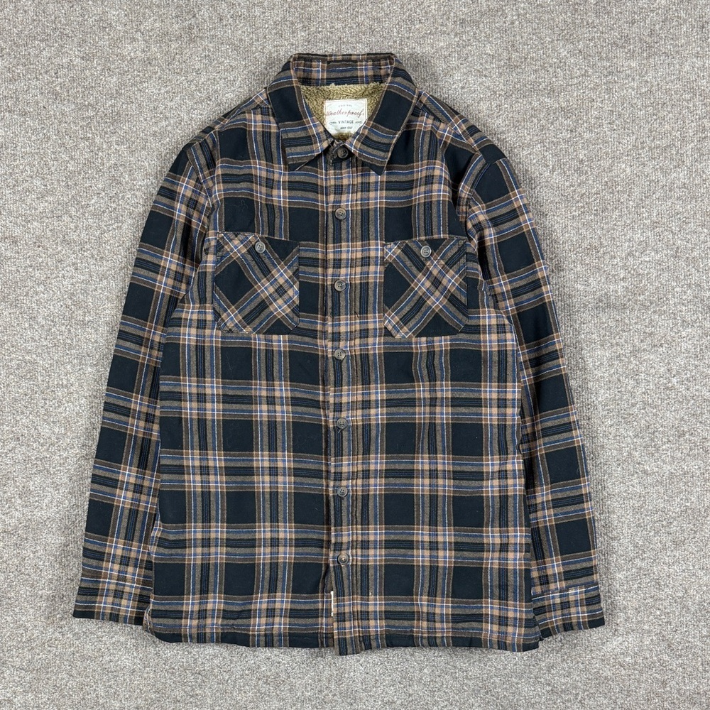 Weatherproof Plaid Fleece Sherpa Fur Lined Button Up Shirt Jacket Mens M Shacket - Picture 2 of 13